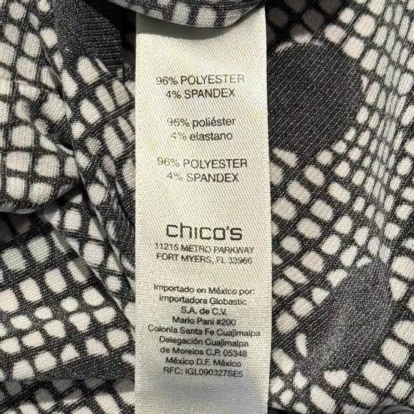 Chicos Tunic Top 3/4 Sleeve Polka Dot Minimalist Workwear Black White 3 XL 16 - Picture 4 of 7